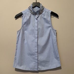 J. Crew Tilda Oxford Sleeveless Shirt w/ Rhinestones
